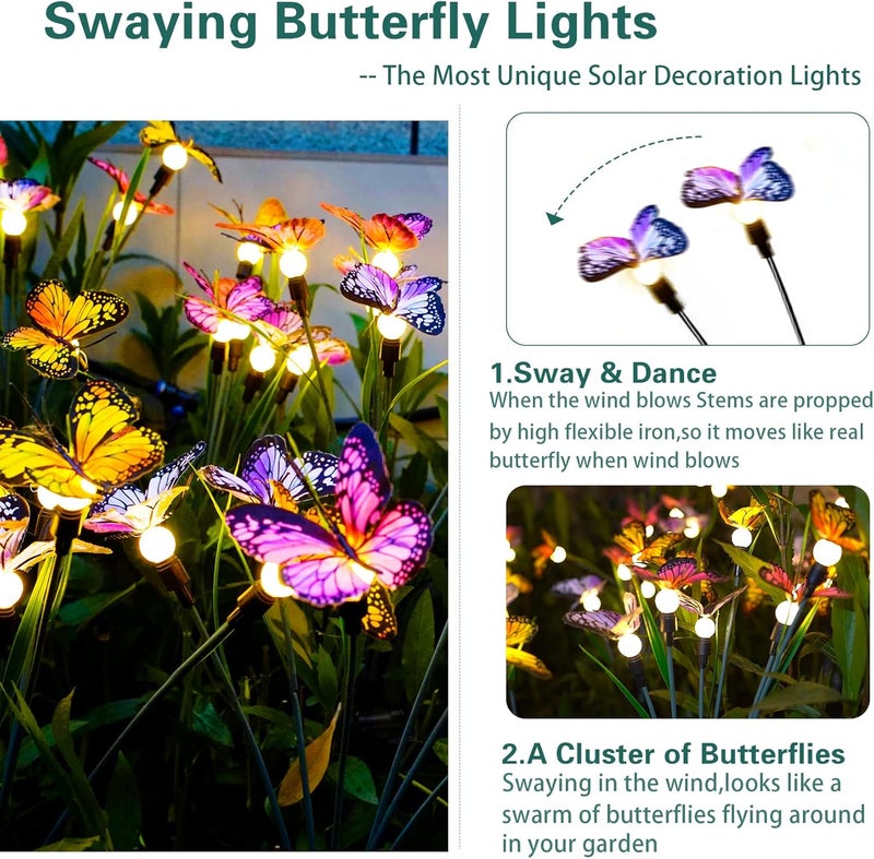 TONULAX Solar Garden Lights - Swaying Butterfly Light, Swaying in The Wind, Solar Outdoor Lights, Yard Patio Pathway Decoration, High Flexibility Iron Wire & Realistic Butterflies (6 Pack) - Image 2